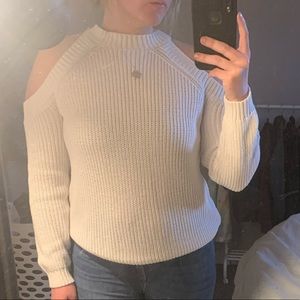 White/Cream Knit Sweater with Shoulder Holes